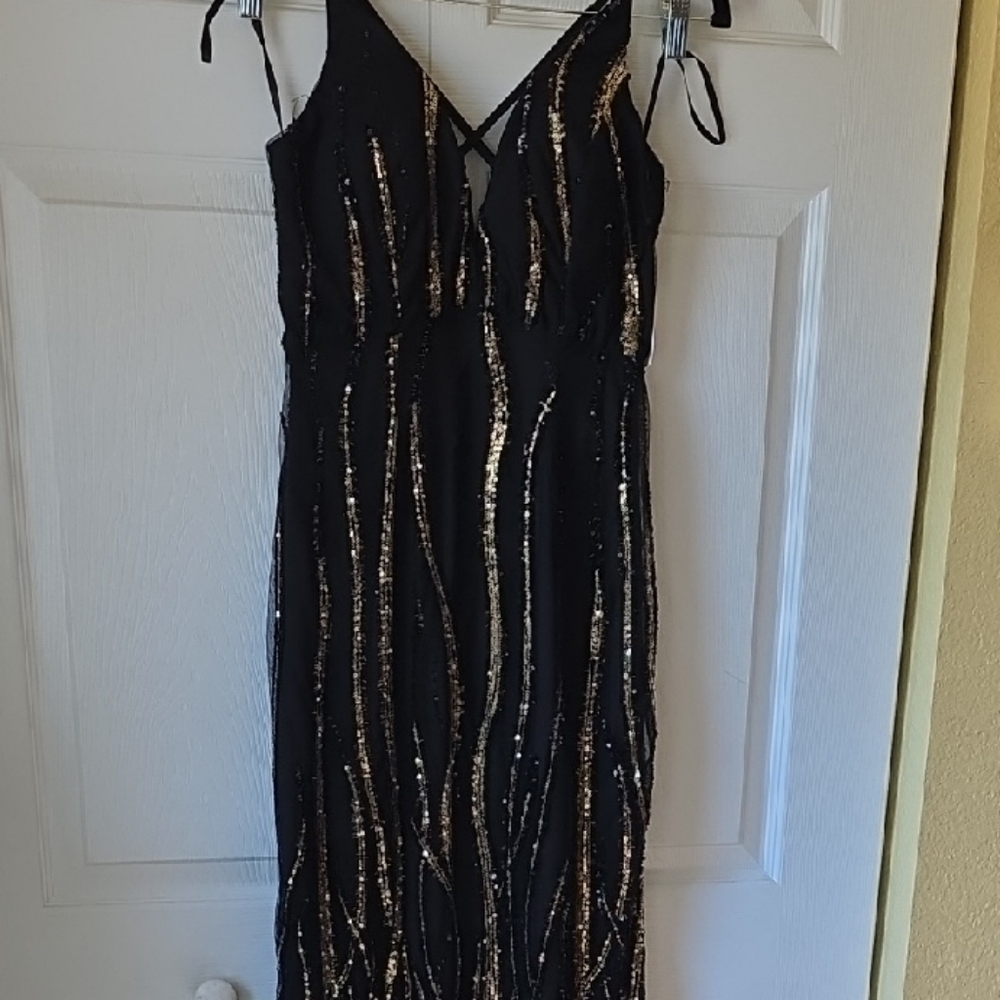 Glamorous Black and Gold Maxi Dress